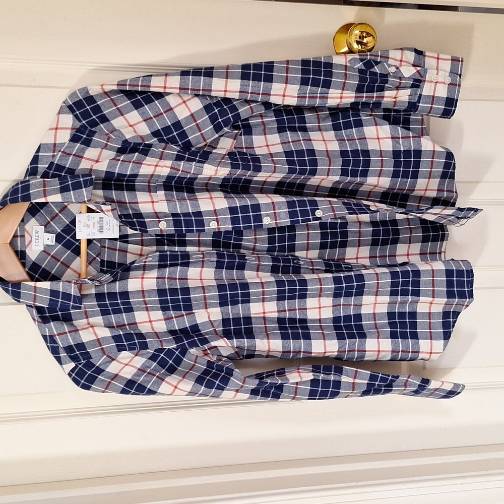 NWT WMNS JCREW SZ MED BLUE PLAID FLANNEL
